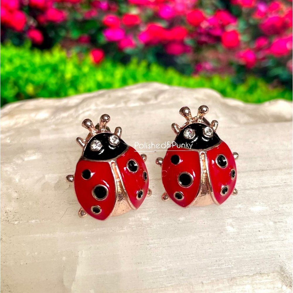 Red Ladybug Earrings ~ Ladybug Earrings ~ Red Earrings ~ Rose Gold Earri…